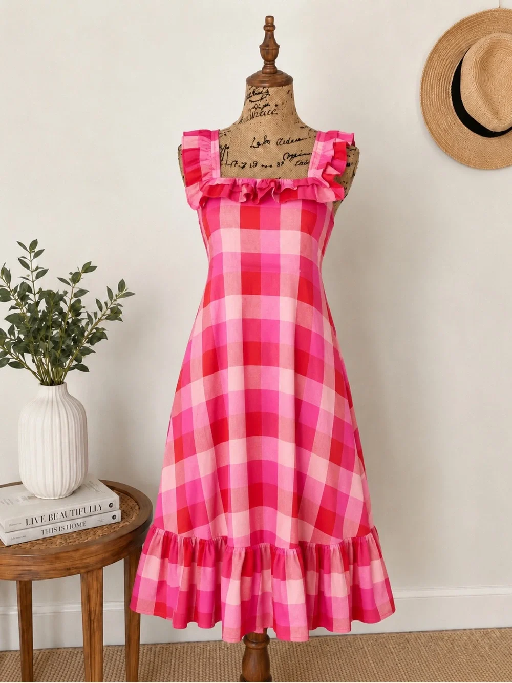 kate spade Pink Gingham Ruffle Midi Dress